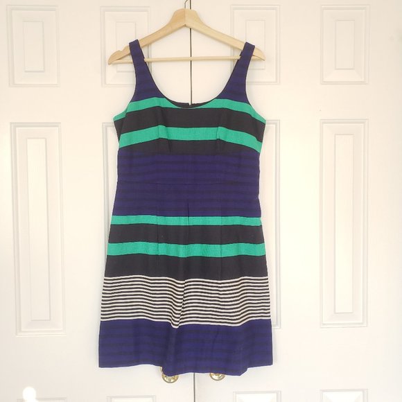 Loft Sleeveless Striped Blue Greed Dress - 6P Size - Picture 1 of 13